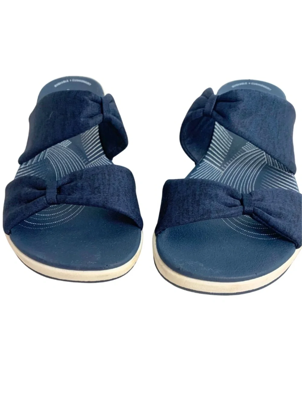 Clarks Cloudsteppers Women's Navy Bow Sandals Size 7M Boho Casual Travel